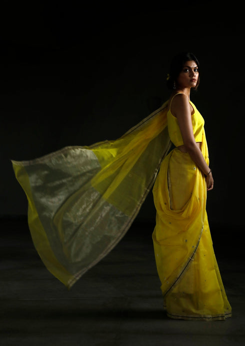 Handwoven Yellow Chanderi Saree